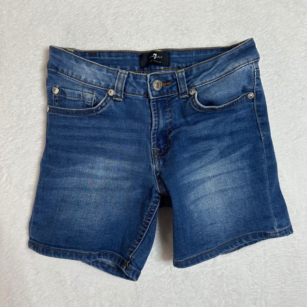 7 For All Mankind Girls Denim Shorts Size 12 Premium Blue Jean Classic Stretch
